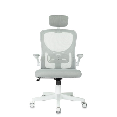 Кресло офисное MC-W101-H, 640×430×1120(1245) мм, светло-серый TW-02, TW-20 сетка/ткань пластик белый