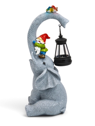 Садовая фигура из полистоуна «Слоник с гномами», 27×10×12 см, с подсветкой