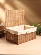 УЦЕНКА Корзинка прямоугольная с крышкой и тканевым подкладом, 33×22×15 см, ротанг - фото 14797941