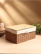 УЦЕНКА Корзинка прямоугольная с крышкой и тканевым подкладом, 33×22×15 см, ротанг 10880353