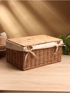 УЦЕНКА Корзинка прямоугольная с крышкой и тканевым подкладом, 33×22×15 см, ротанг 10880353