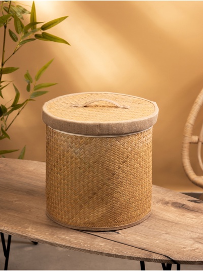УЦЕНКА Корзина для белья с крышкой и тканевым подкладом, 30×30×30 см, ротанг