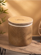 УЦЕНКА Корзина для белья с крышкой и тканевым подкладом, 40х40х40 см, ротанг - фото 14792799