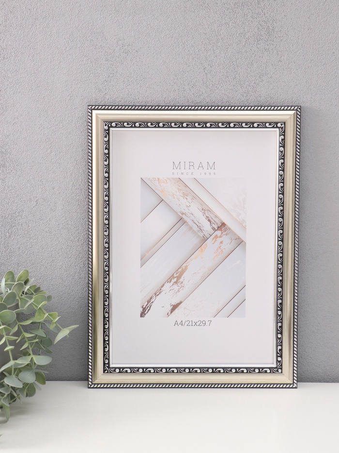 Фоторамка для фото 21×29.7 см (A4) «МИРАМ», пластик, серебро - Фото 1