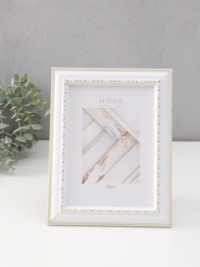 Фоторамка для фото 15×21 см «МИРАМ», пластик, белый с золотом