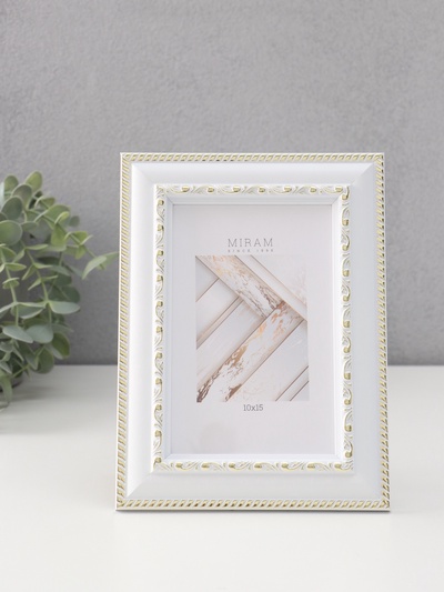 Фоторамка для фото 10×15 см «МИРАМ», пластик, белый с золотом
