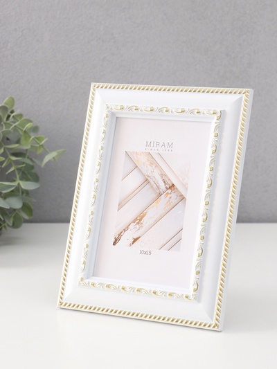 Фоторамка для фото 10×15 см «МИРАМ», пластик, белый с золотом