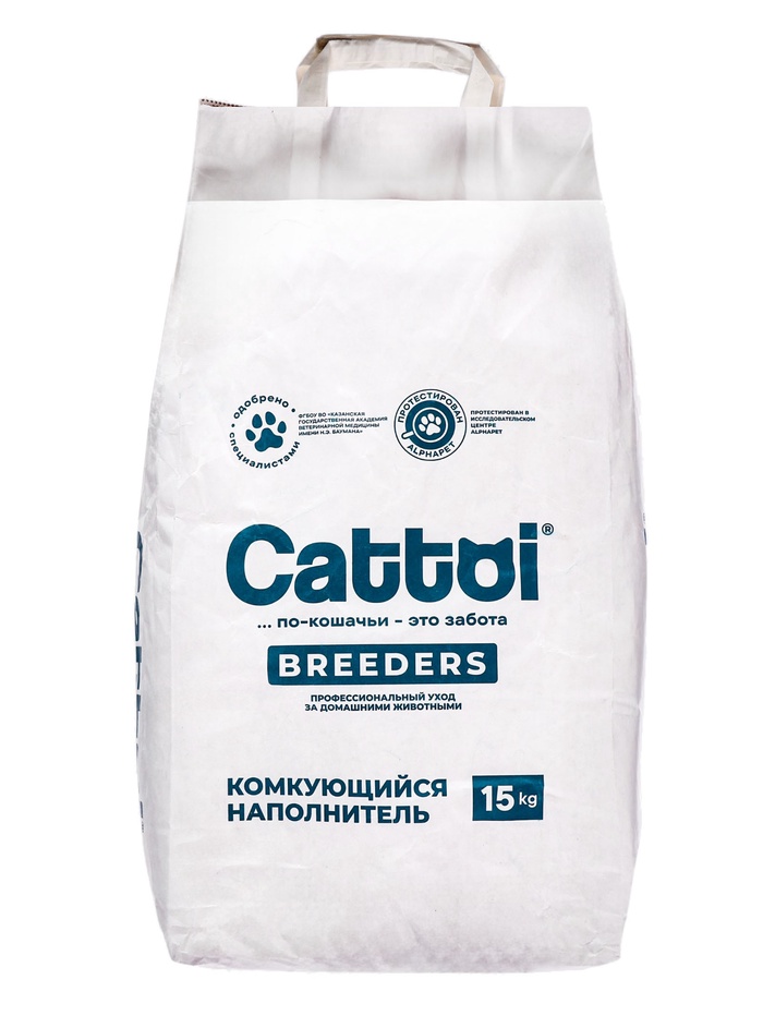 Наполнитель минеральный комкующийся Cattoi Breeders 15 кг,бумажный пакет - Фото 1