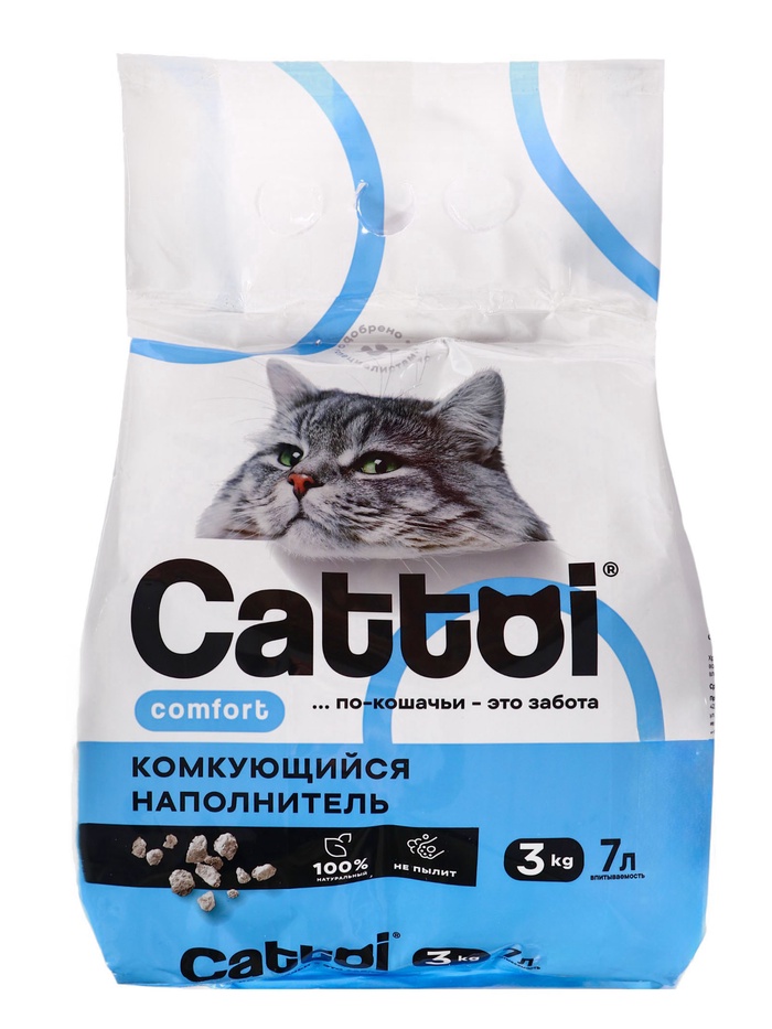 Наполнитель минеральный комкующийся Cattoi Comfort 3 кг, пластиковый пакет - Фото 1