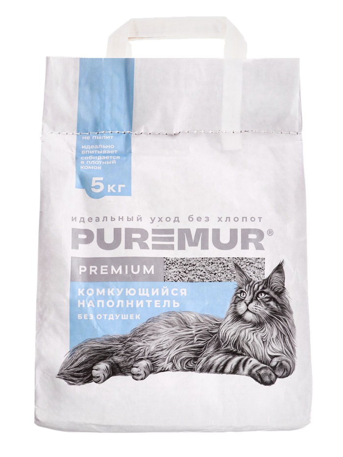 Наполнитель минеральный комкующийся PureMur Premium 5 кг, бумажный пакет - Фото 1