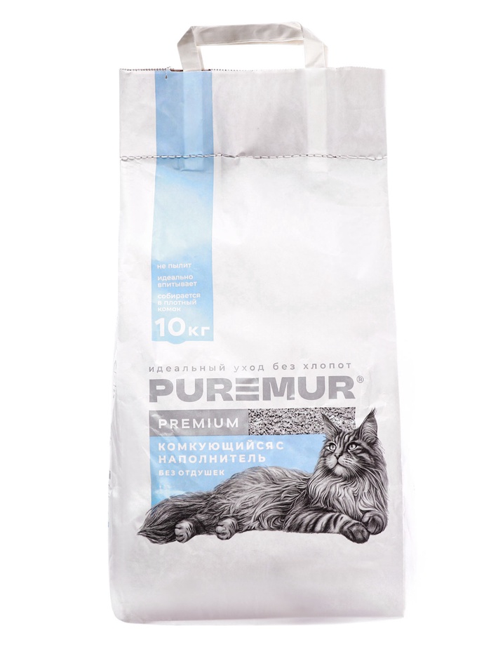 Наполнитель минеральный комкующийся PureMur Premium 10 кг,бумажный пакет - Фото 1