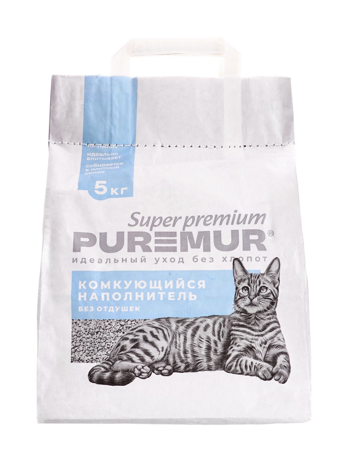 Наполнитель минеральный комкующийся PureMur Super premium 5 кг,бумажный пакет - Фото 1