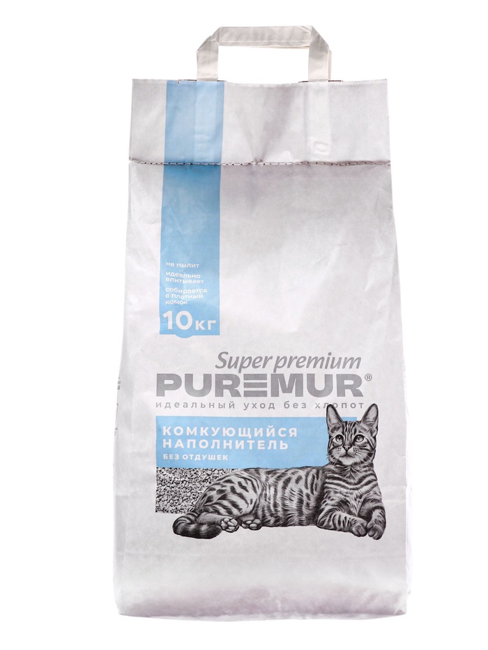 Наполнитель минеральный комкующийся PureMur Super premium 10 кг,бумажный пакет - Фото 1