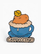 Значок «Капибара капучино», оранжево-синий в чёрном металле - Фото 1