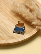 Значок «Капибара капучино», оранжево-синий в чёрном металле - Фото 4