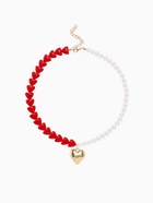 Бусы с жемчугом «Сердце», красно-белый в золоте, 45 см - Фото 1