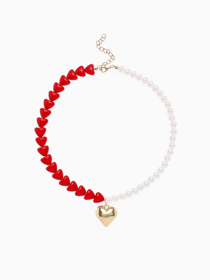 Бусы с жемчугом «Сердце», красно-белый в золоте, 45 см - Фото 1