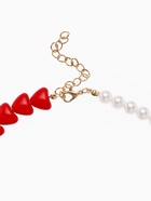 Бусы с жемчугом «Сердце», красно-белый в золоте, 45 см - Фото 4