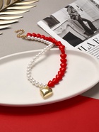 Бусы с жемчугом «Сердце», красно-белый в золоте, 45 см - Фото 2