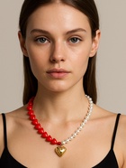 Бусы с жемчугом «Сердце», красно-белый в золоте, 45 см - Фото 2