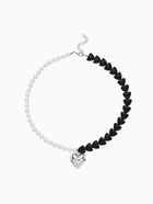 Бусы с жемчугом «Сердце», чёрно-белый в серебре, 45 см - Фото 1