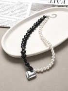 Бусы с жемчугом «Сердце», чёрно-белый в серебре, 45 см - Фото 3