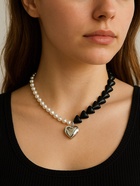 Бусы с жемчугом «Сердце», чёрно-белый в серебре, 45 см - Фото 4