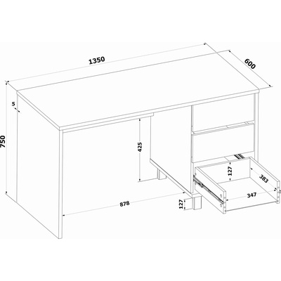 Стол письменный с тумбой «СПм-210», 1350×600×750 мм, белый