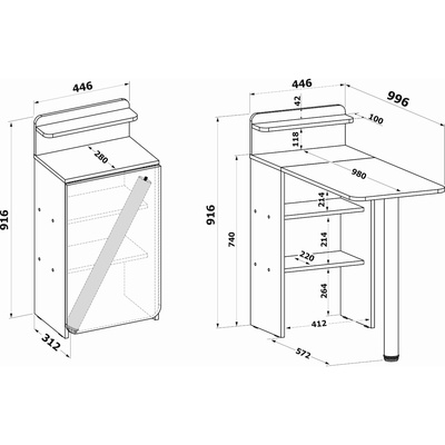 Стол раскладной «СОКОЛ. СЛ-19». 312(996)х446×916 мм, бетон