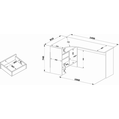 Стол письменный левый «СПм-25», 1450×810×740 мм, венге