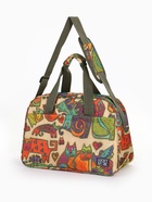 Сумка дорожная на молнии, наружный карман, длинный ремень, бежевая, оранжевая - Фото 3