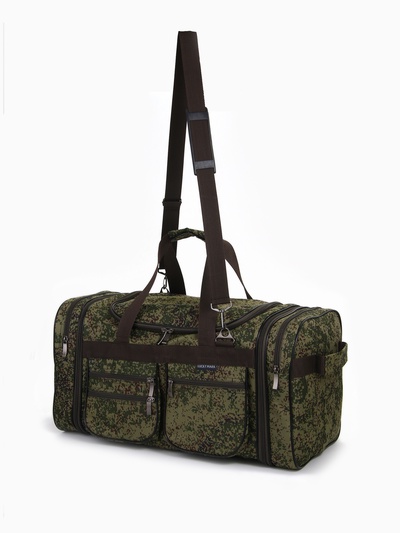 Сумка дорожная на молнии, с увеличением, 5 наружных кармана, длинный ремень, камуфляж, зелёная