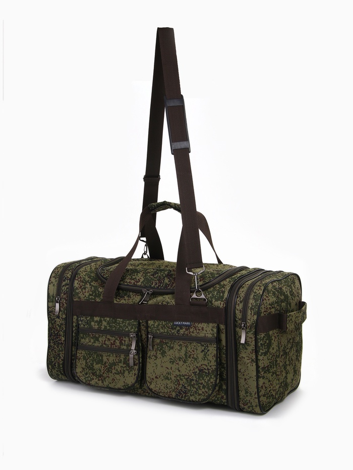 Сумка дорожная на молнии, с увеличением, 5 наружных карманов, длинный ремень, камуфляж, зелёная - Фото 1