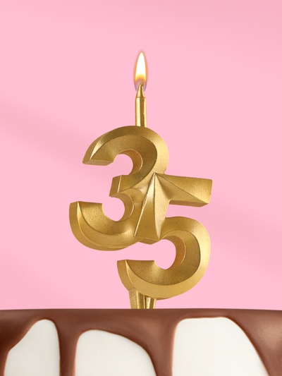 Свеча в торт «Юбилейная», цифра 35, золотая