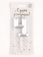 Свеча в торт на шпажке «Серебряные грани», цифра 4, серебряная 10873665