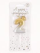 Свеча в торт «С короной», цифра 2, золото - серебро - Фото 3