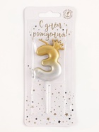 Свеча в торт «С короной», цифра 3, золото - серебро - фото 118583700 Свеча в торт «С короной», цифра 3, золото - серебро - фото 118583700