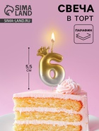 Свеча в торт «С короной», цифра 6, золото - серебро - Фото 1