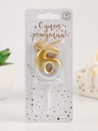 Свеча в торт «С короной», цифра 6, золото - серебро - Фото 2