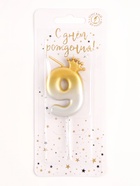 Свеча в торт «С короной», цифра 9, золото - серебро - Фото 3