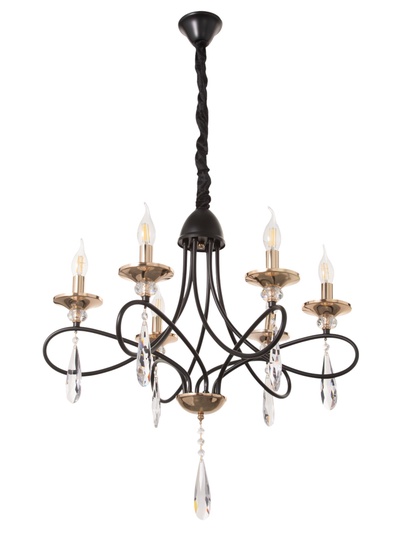 Люстра BayerLux «Жизель», 6×40, Е14, чёрный/золото, 66×66×49(+50) см