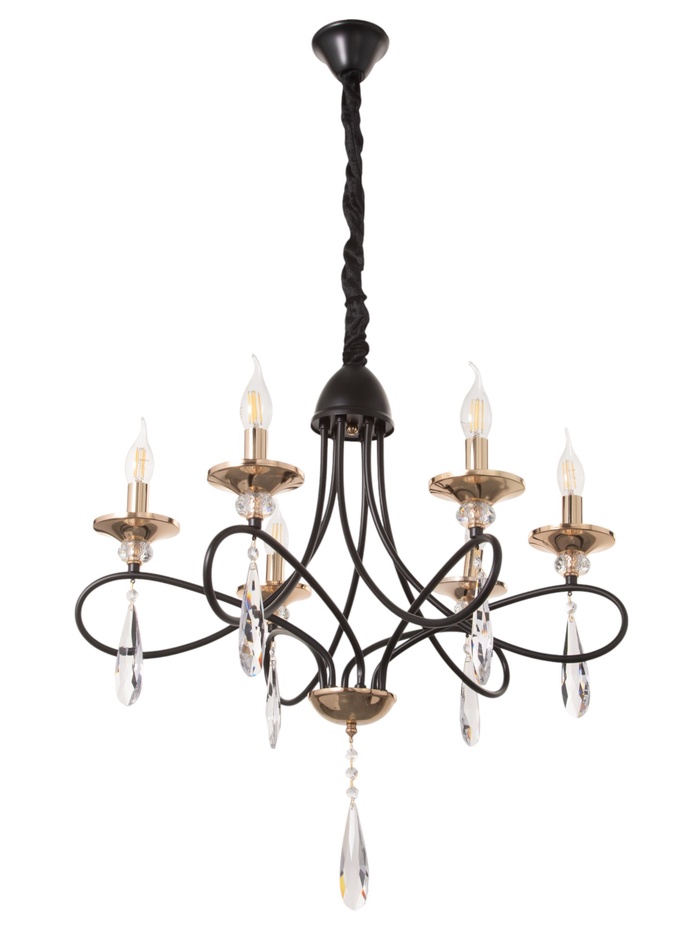 Люстра BayerLux «Жизель», 6×40, Е14, чёрный/золото, 66×66×49(+50) см - Фото 1