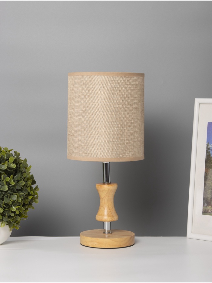 Лампа настольная RISALUX ЭКО «Кло» 1×40 Вт Е27 коричневый/хром/бежевый 16×16×38 см - Фото 1