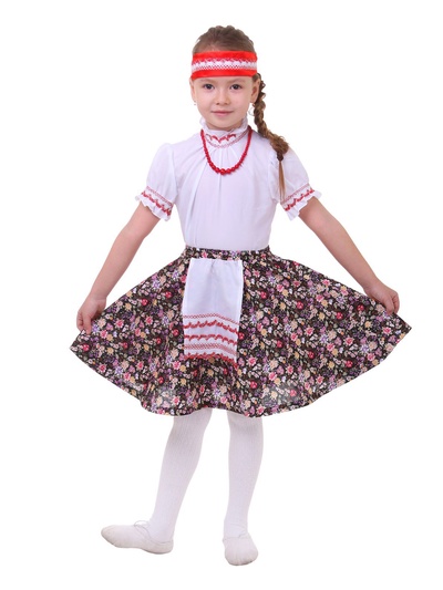 Юбка русская народная в цветочек с фартуком, р-р 32