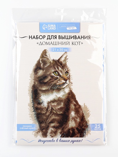 Вышивка крестиком «Домашний кот», набор для творчества, 21×30 см