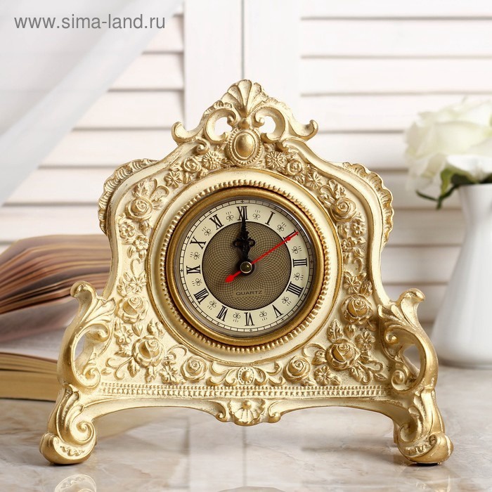 УЦЕНКА Часы настольные интерьерные каминные, 21×19×6.5 см, d=7 см, белые с позолотой - Фото 1