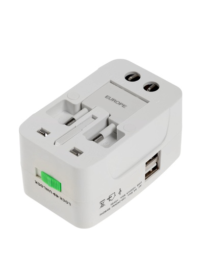 Адаптер универсальный 5 в 1, 6 А, 2 USB-A, 220 В, белый