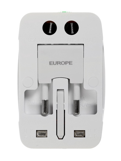 Адаптер универсальный 5 в 1, 6 А, 2 USB-A, 220 В, белый