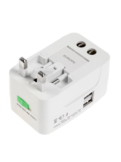 Адаптер универсальный 5 в 1, 6 А, 2 USB-A, 220 В, белый