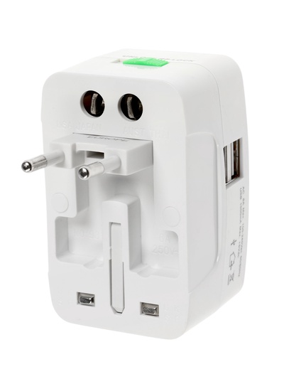 Адаптер универсальный 5 в 1, 6 А, 2 USB-A, 220 В, белый